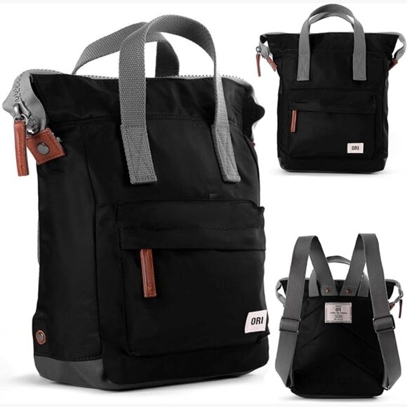Small Nylon Tote Backpack with Wide Mouth and Chunky Zippers